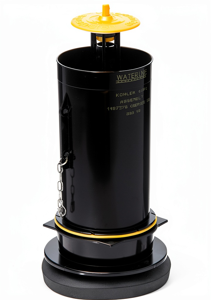 Kohler flush valve assembly shown with dimensions and connections